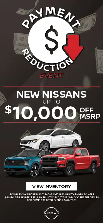 Up to $10,000 off MSRP on new Nissan vehicles at Hoover dealership